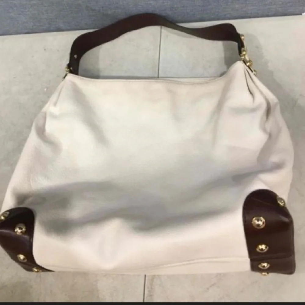MICHAEL Michael Kors Bedford Cream and Brown Hobo Bag Gold Hardware Soft Leather